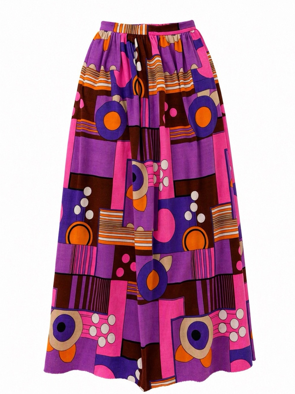 Vintage Geometric Maxi Skirt - Purple, Pink & Orange